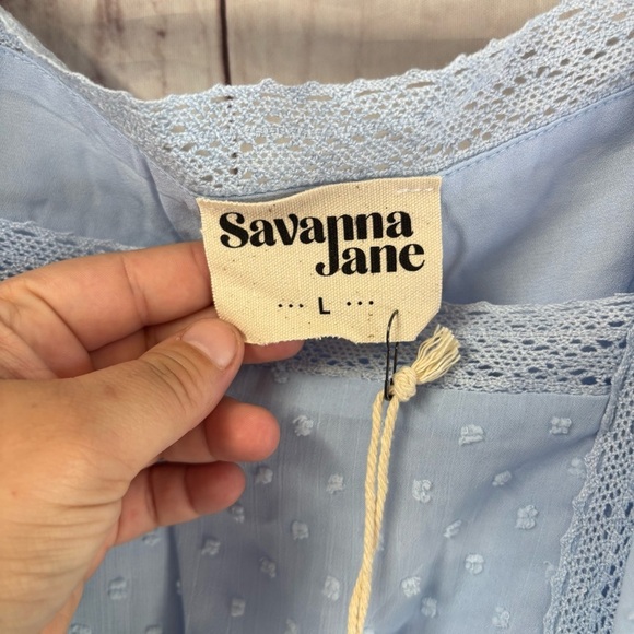 Savanna Jane Baby Blue Pastel Spring Ruffled Smocked Blouse Large NWT - Picture 2 of 7